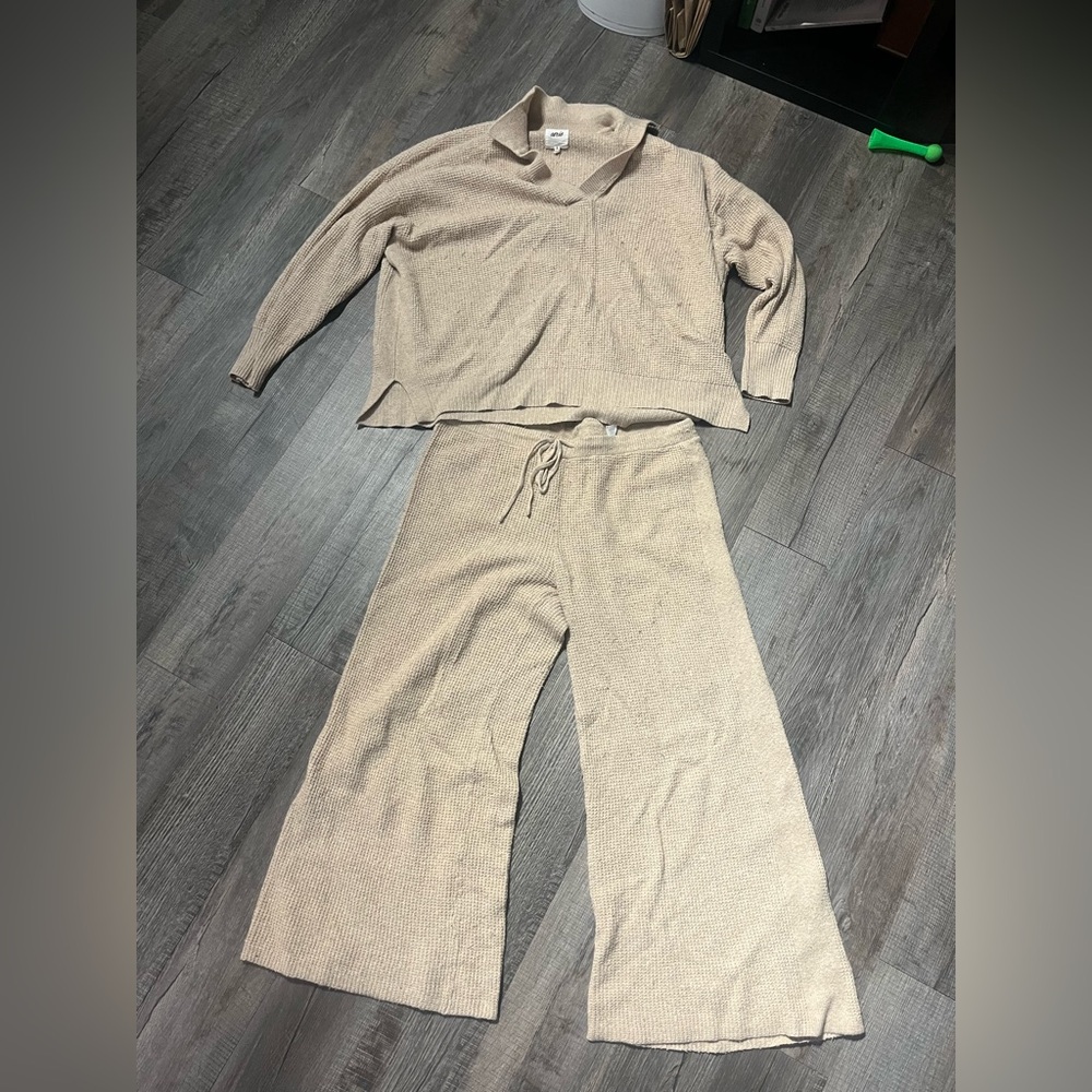 Aerie Cream Wide Leg Knit Set